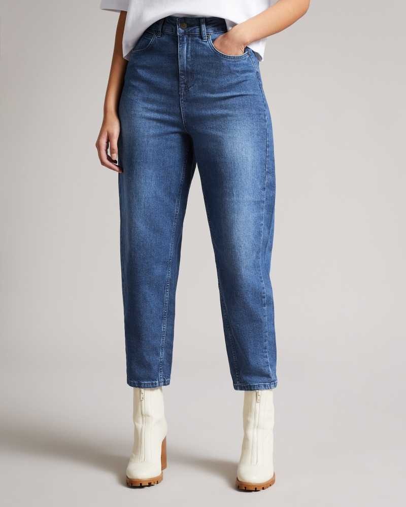 Dark Blue Ted Baker Oliwia Barrel Leg Jeans | US0000297