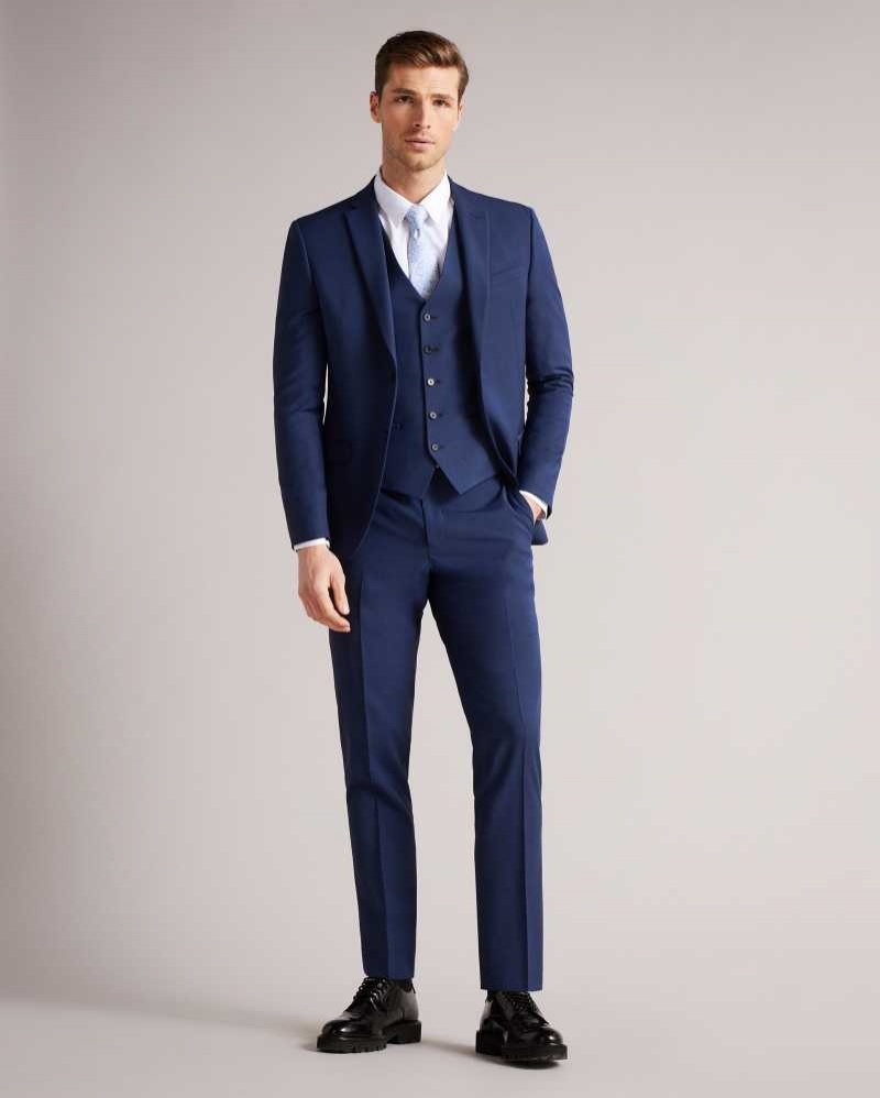 Dark Blue Ted Baker Sinjws Slim Fit Plain Suit Waistcoat | US0000755