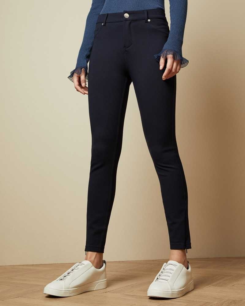 Dark Blue Ted Baker Strenti Skinny Zip Cuff Ponti Jeggings | US0001177