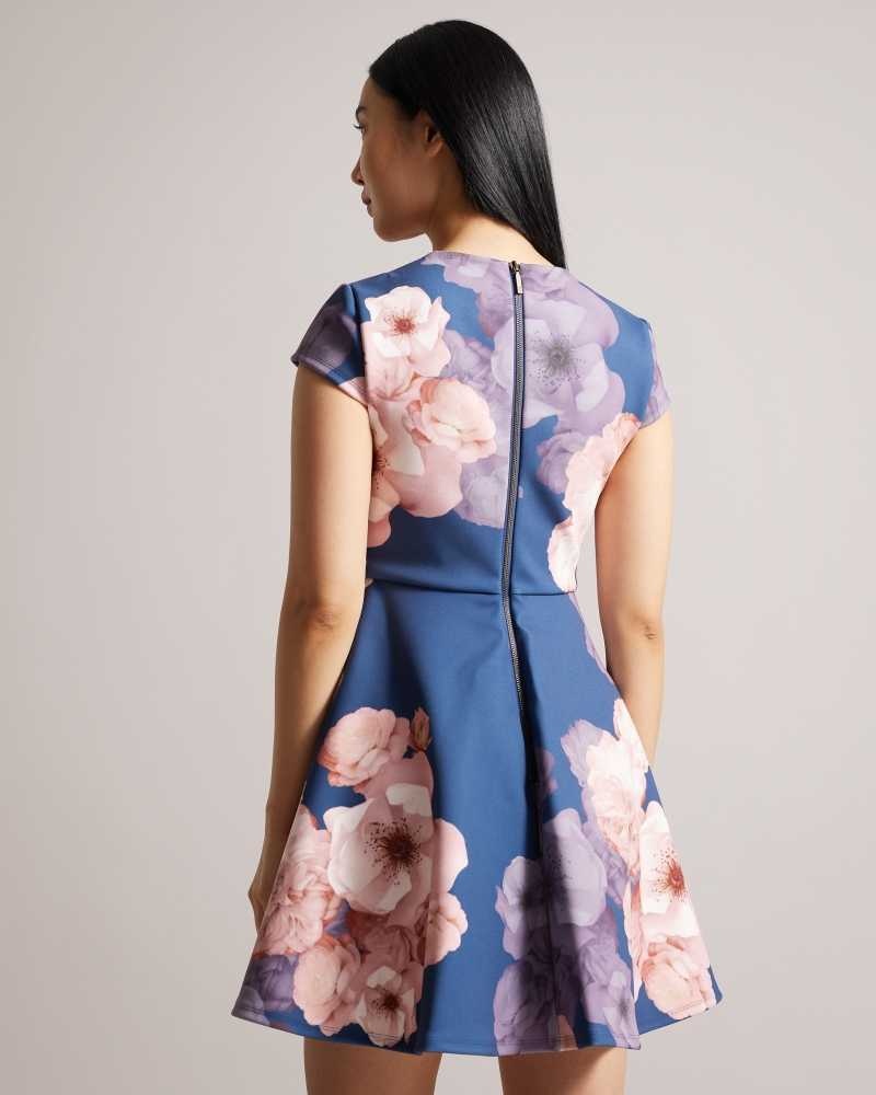 Dark Blue Ted Baker Trinia Floral Print Skater Dresses | US0000021