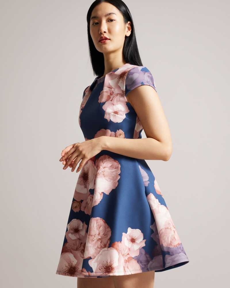 Dark Blue Ted Baker Trinia Floral Print Skater Dresses | US0000021