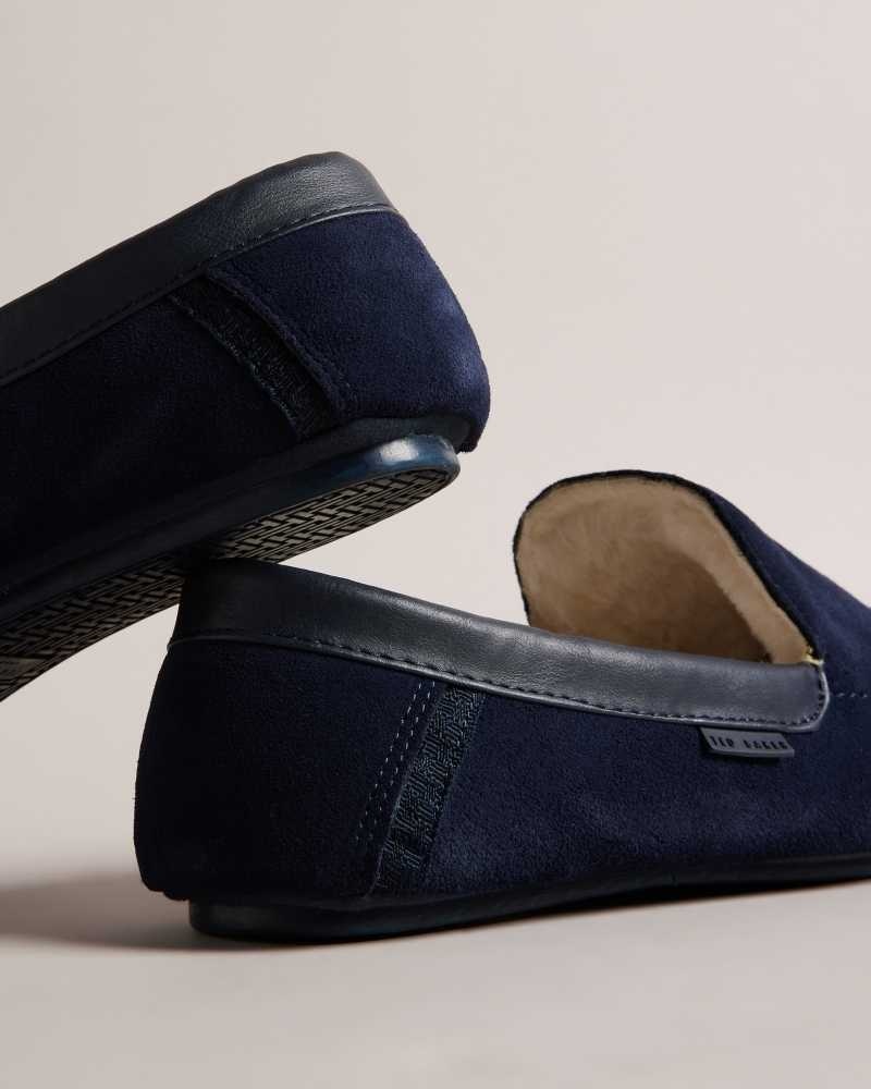 Dark Blue Ted Baker Vallant Moccasin Slippers | US0002168