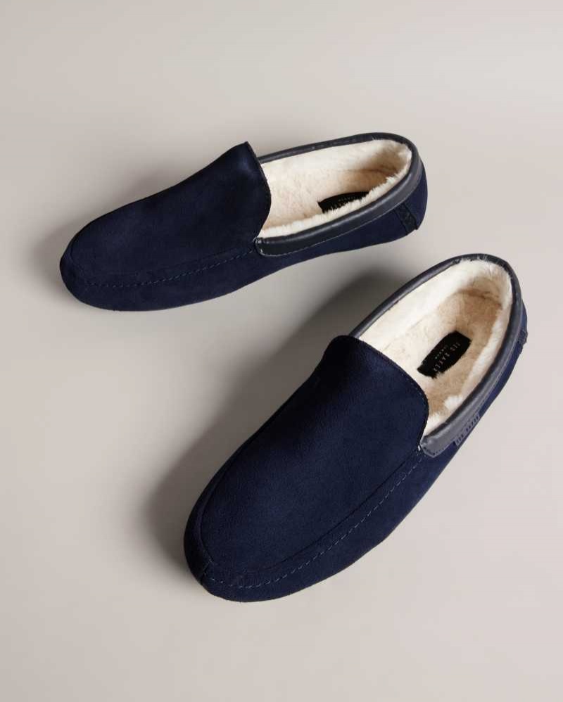 Dark Blue Ted Baker Vallant Moccasin Slippers | US0002168