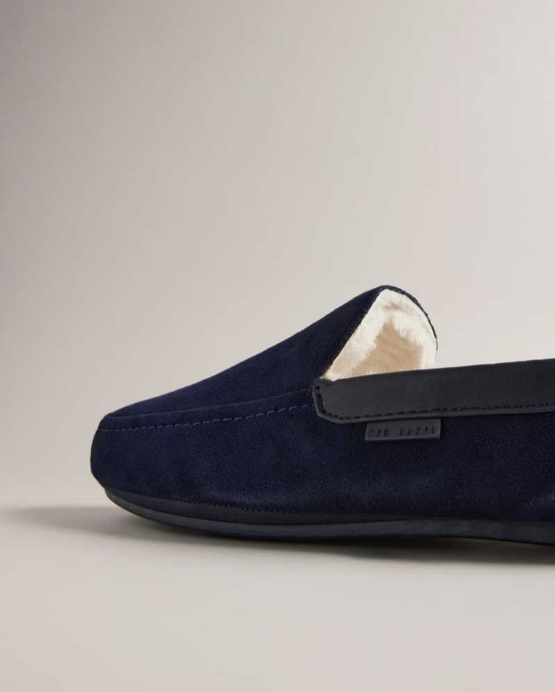 Dark Blue Ted Baker Vallant Moccasin Slippers | US0002168