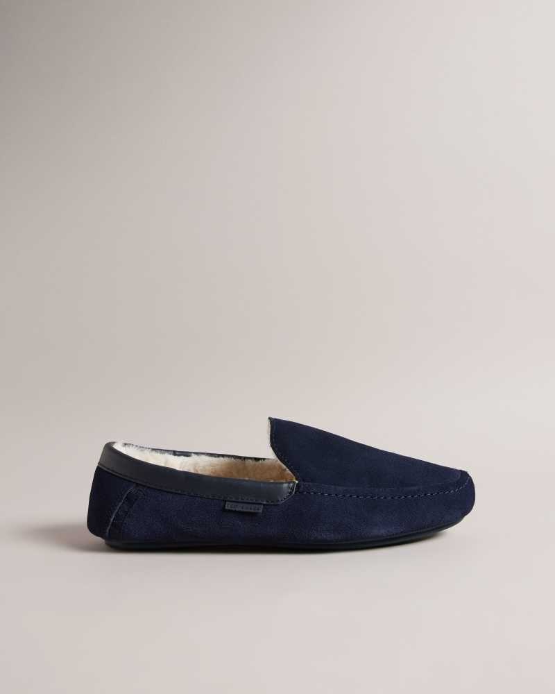 Dark Blue Ted Baker Vallant Moccasin Slippers | US0002168