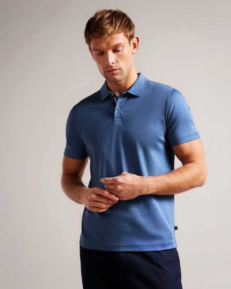 Dark Blue Ted Baker Zeiter Short Sleeve Slim Fit Polo Shirt | US0000509