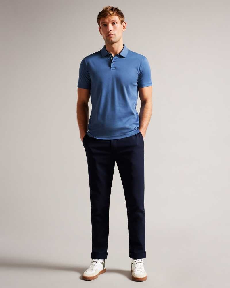 Dark Blue Ted Baker Zeiter Short Sleeve Slim Fit Polo Shirt | US0000509