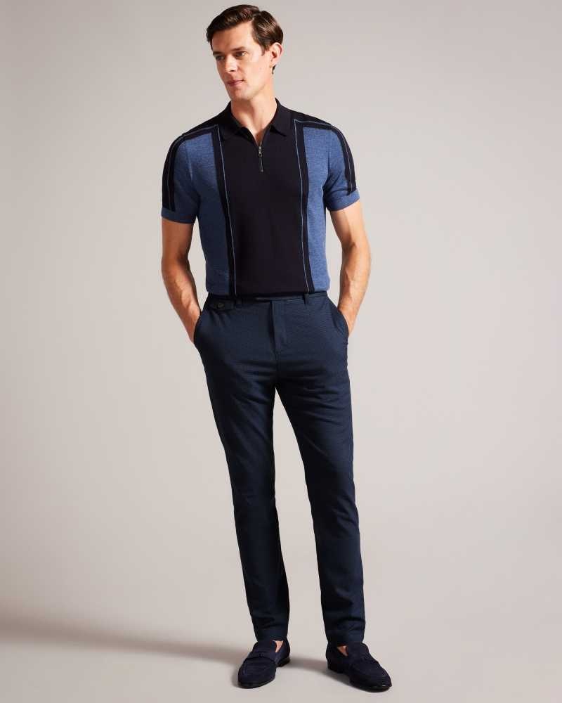 Dark Blue Ted Baker Ziyech Irvine Fit Puppytooth Trousers | US0001156