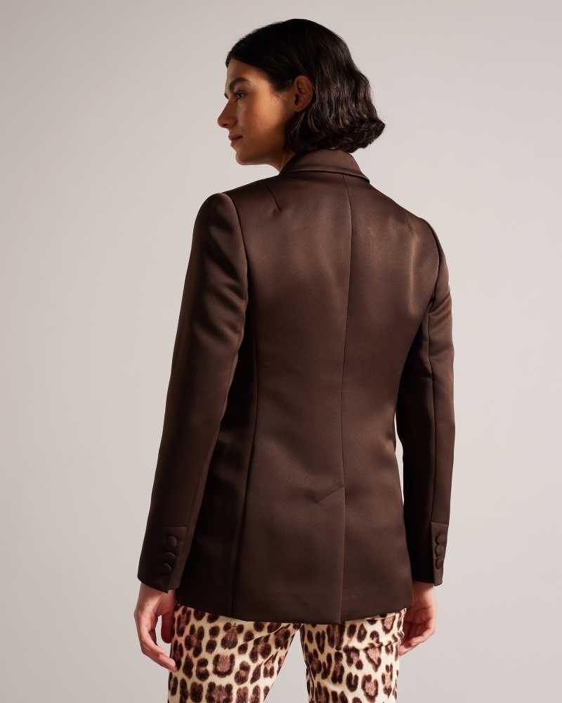 Dark Brown Ted Baker Seraph Double Breasted Satin Boyfriend Blazer | US0000179