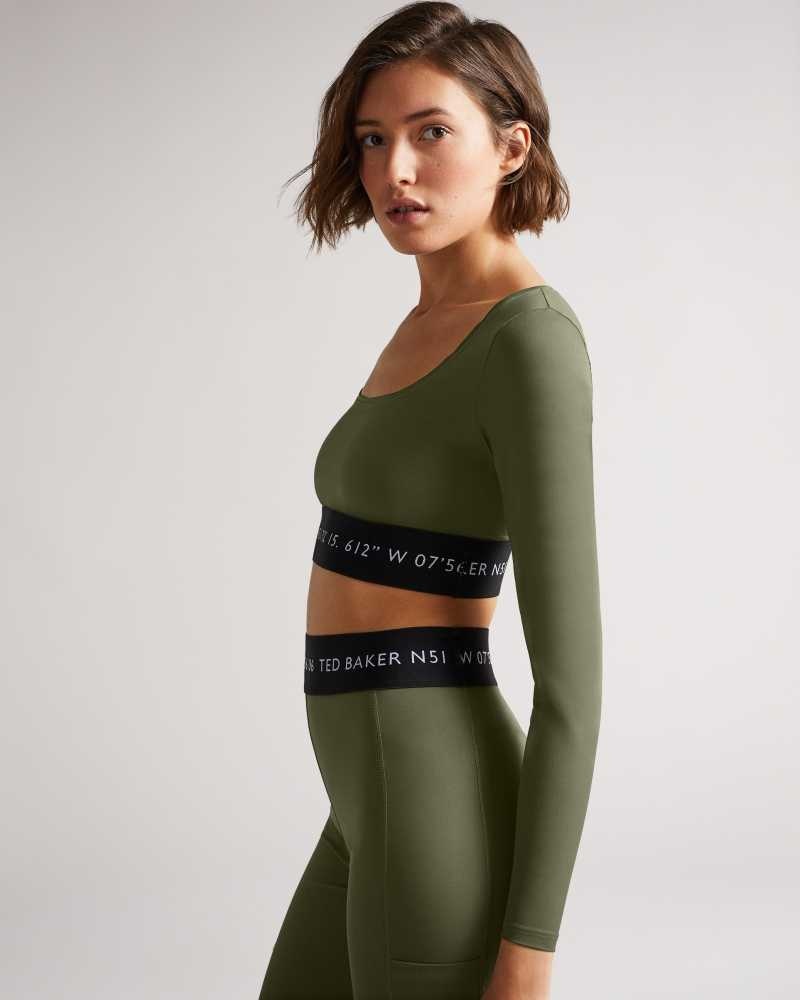 Dark Green Ted Baker Acamarr Long Sleeve Skinny Scoop Neck Top | US0000732