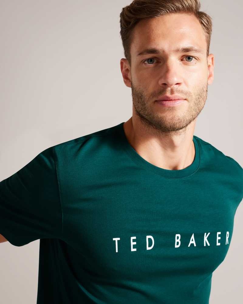 Dark Green Ted Baker Broni Short Sleeve Branded T-Shirt | US0000911