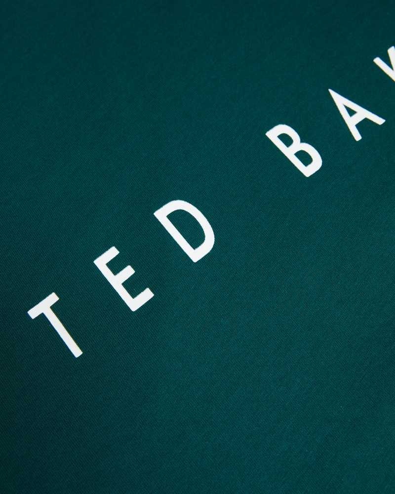 Dark Green Ted Baker Broni Short Sleeve Branded T-Shirt | US0000911