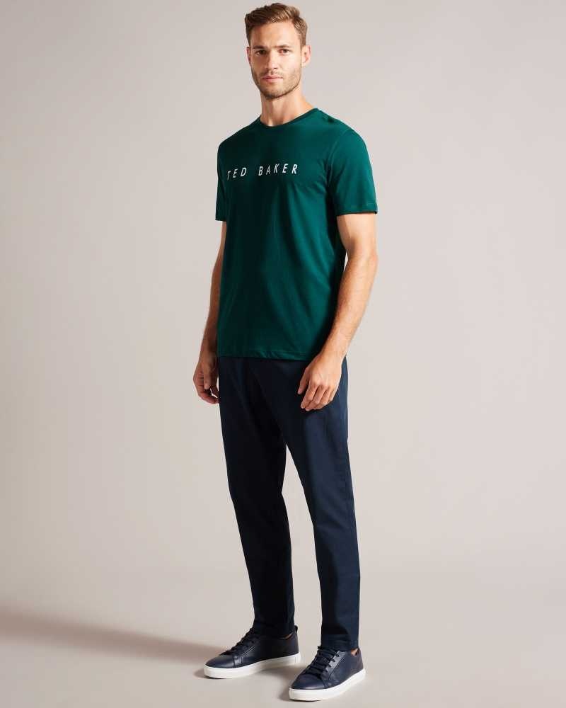 Dark Green Ted Baker Broni Short Sleeve Branded T-Shirt | US0000911