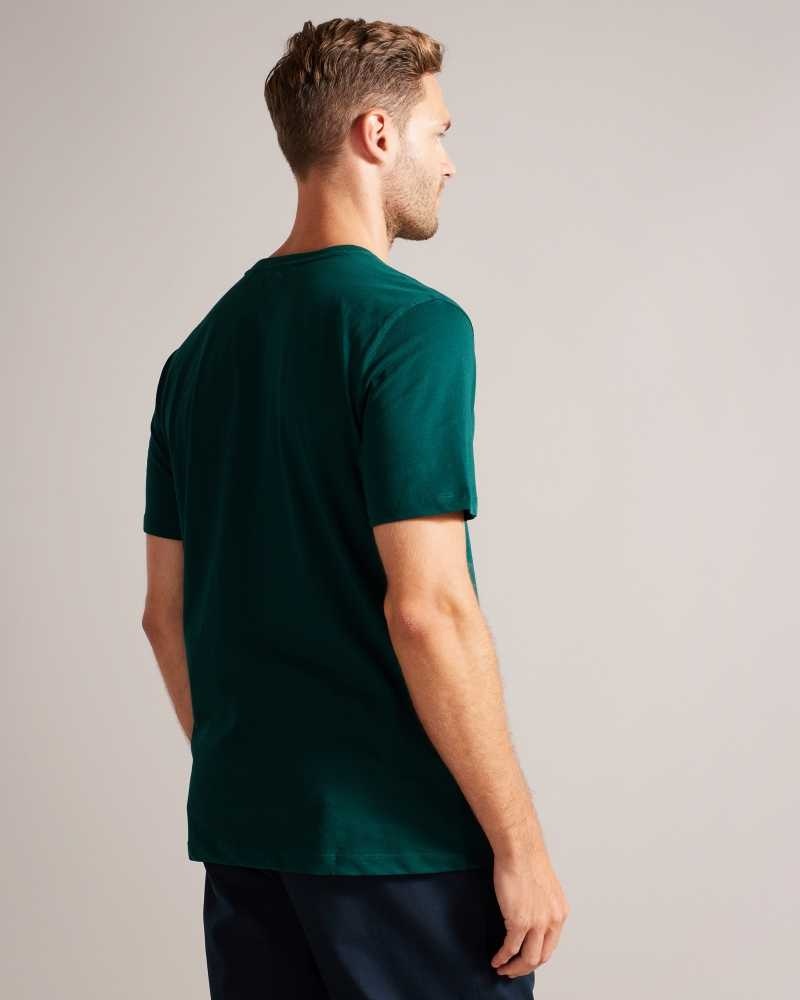 Dark Green Ted Baker Broni Short Sleeve Branded T-Shirt | US0000911