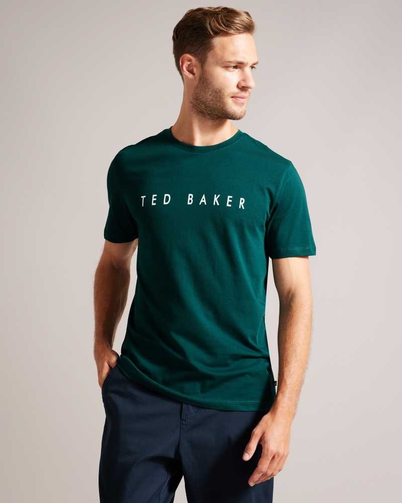 Dark Green Ted Baker Broni Short Sleeve Branded T-Shirt | US0000911