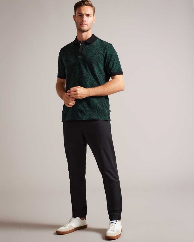 Dark Green Ted Baker Ealis Short Sleeve Jacquard Polo Shirt | US0000508