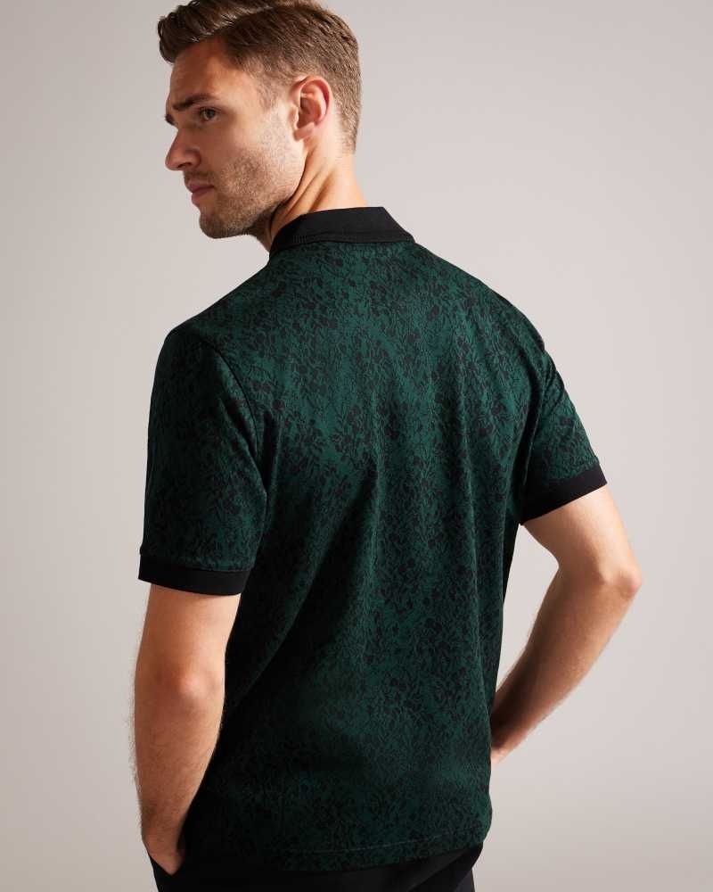 Dark Green Ted Baker Ealis Short Sleeve Jacquard Polo Shirt | US0000508