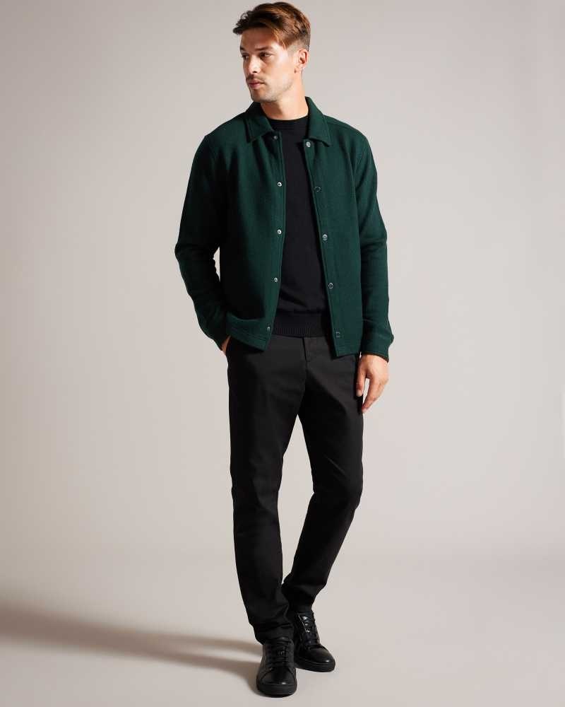 Dark Green Ted Baker Eason Long Sleeve Button Through Wool Jacket Jackets | US0000290