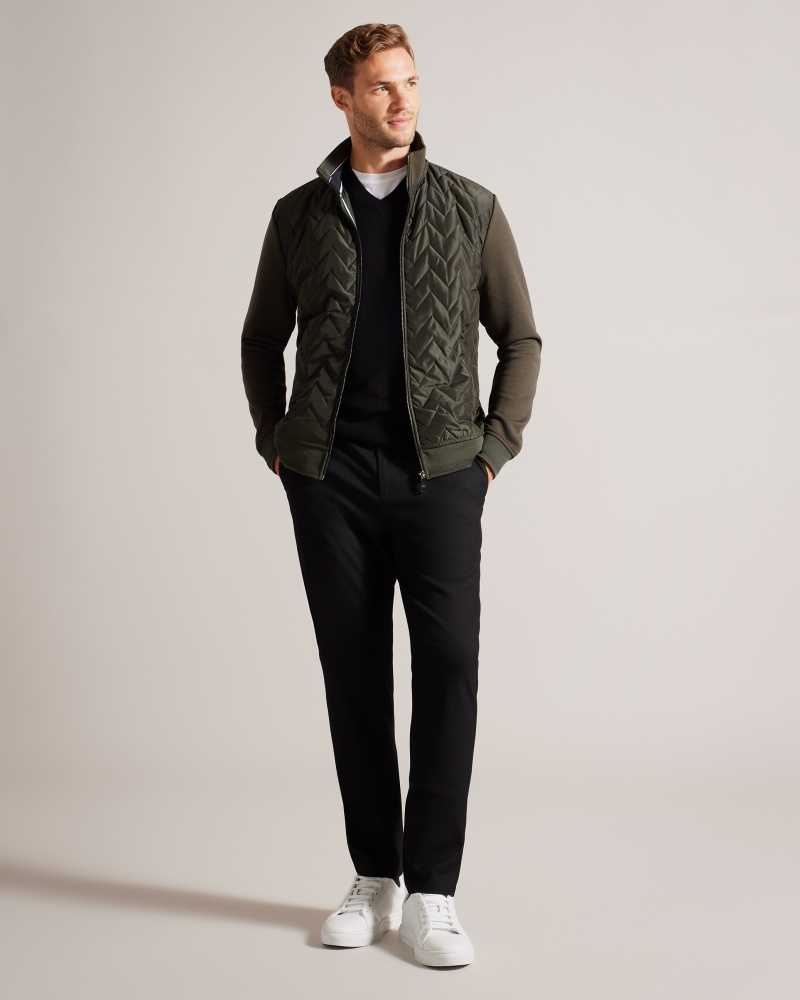 Dark Green Ted Baker Hamste Long Sleeve Quilted Front Jacket Jackets | US0000265