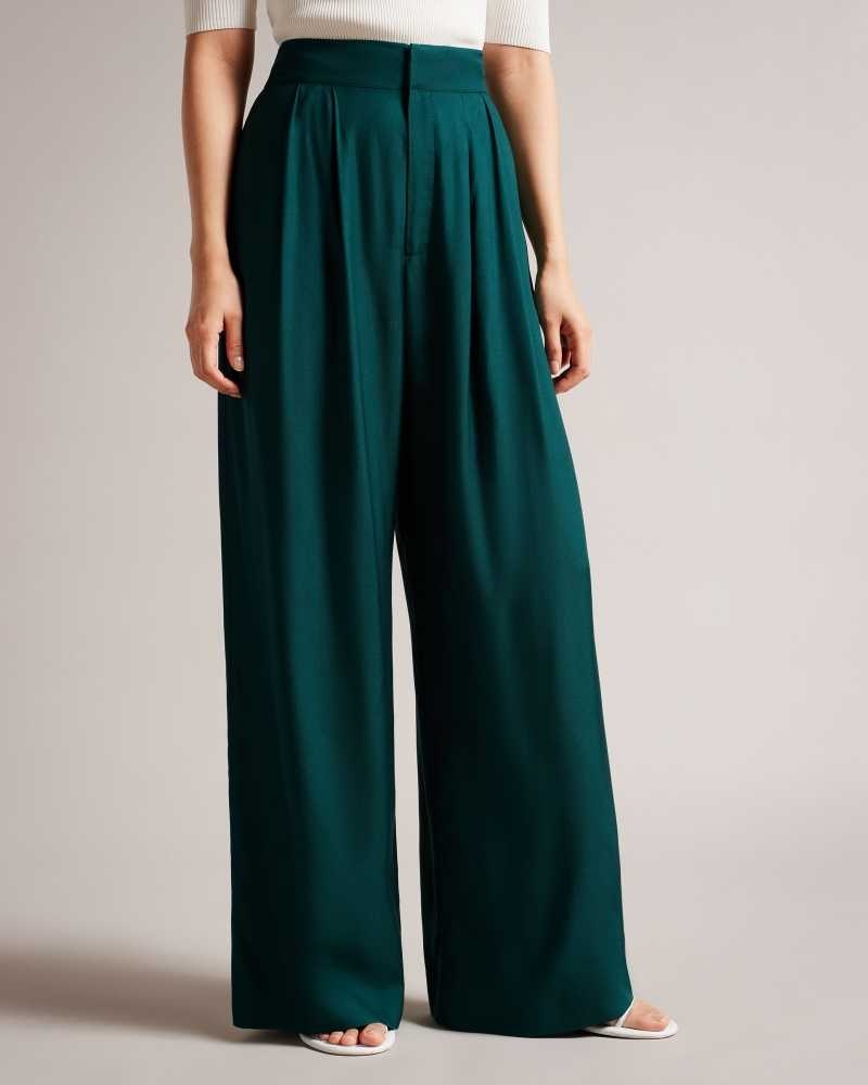 Dark Green Ted Baker Krissi Wide Leg Trousers | US0001169