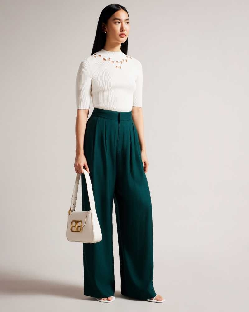 Dark Green Ted Baker Krissi Wide Leg Trousers | US0001169