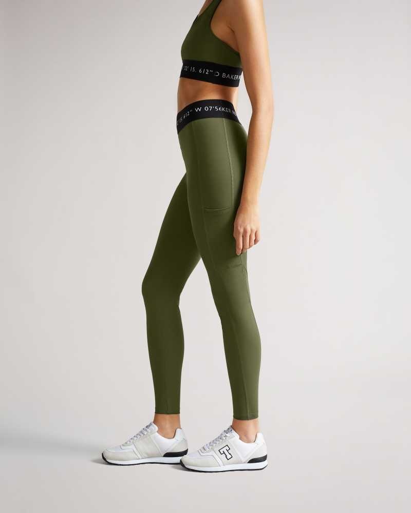 Dark Green Ted Baker Llaneyy Breathable Branded Leggings | US0001145