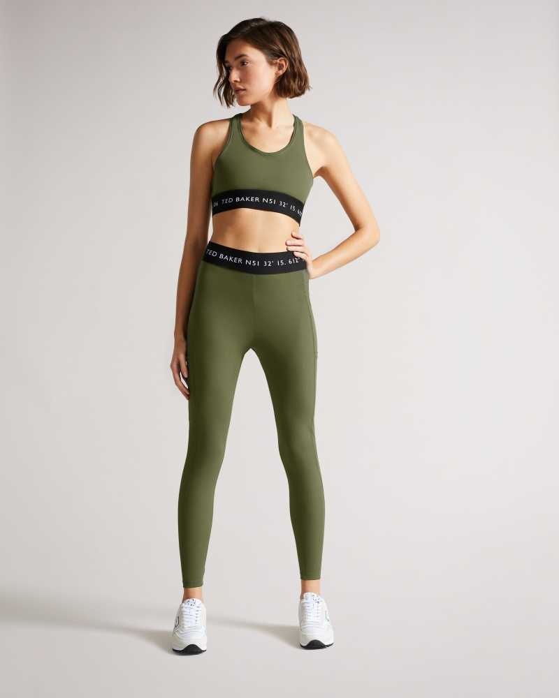 Dark Green Ted Baker Llaneyy Breathable Branded Leggings | US0001145