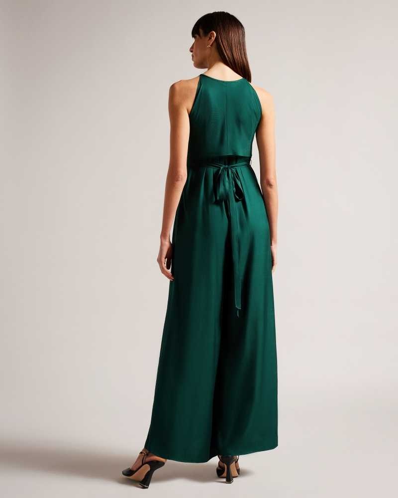 Dark Green Ted Baker Meriahh Halter Neck Jumpsuit With wrap Bodice | US0000428