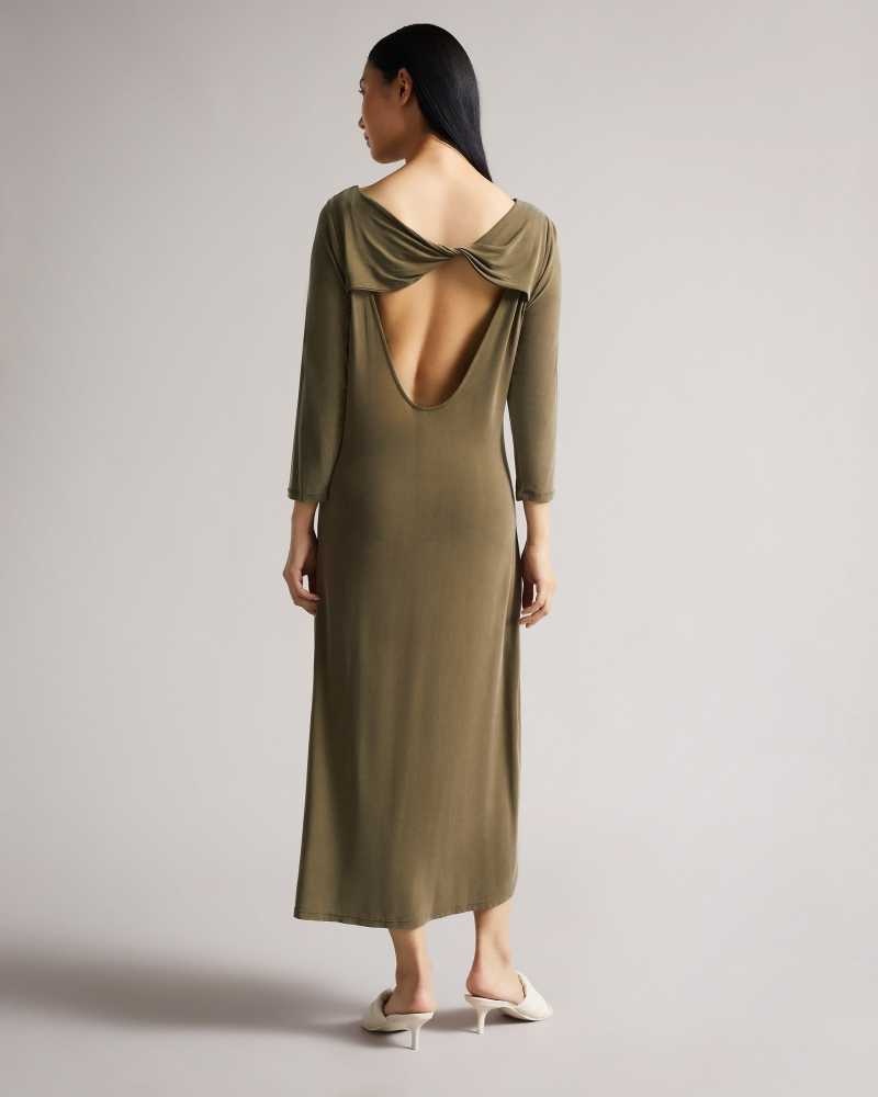 Dark Green Ted Baker Neivaeh Twist Back Jersey Dresses | US0000074