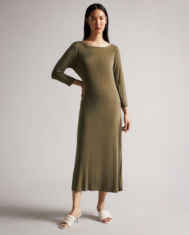 Dark Green Ted Baker Neivaeh Twist Back Jersey Dresses | US0000074