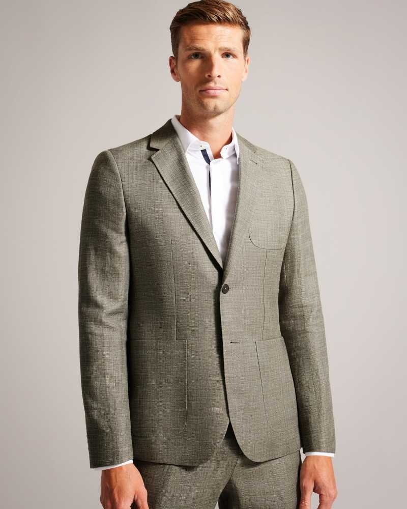 Dark Green Ted Baker Taylorj Slim Fit Linen And Wool Suit Jacket Jackets | US0000232