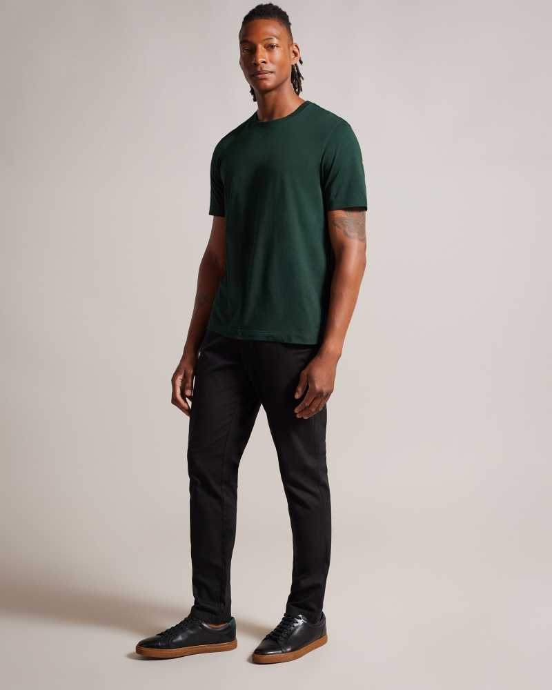 Dark Green Ted Baker Tywinn Short Sleeve Regular Fit Plain T-shirt | US0000872