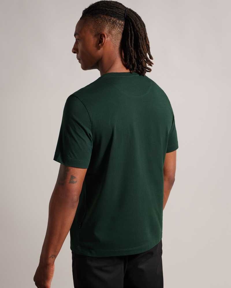 Dark Green Ted Baker Tywinn Short Sleeve Regular Fit Plain T-shirt | US0000872