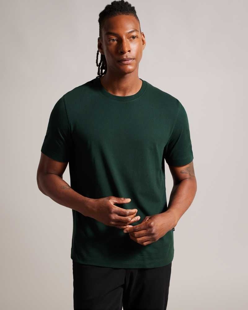 Dark Green Ted Baker Tywinn Short Sleeve Regular Fit Plain T-shirt | US0000872