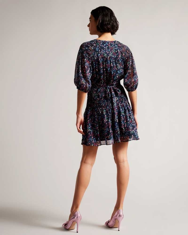 Dark Navy Ted Baker Casadee Smock Panel Wrap Mini Dresses | US0000011