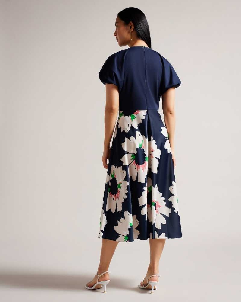 Dark Navy Ted Baker Daysiah Ponte Top Dresses With Midi Skirt | US0000146