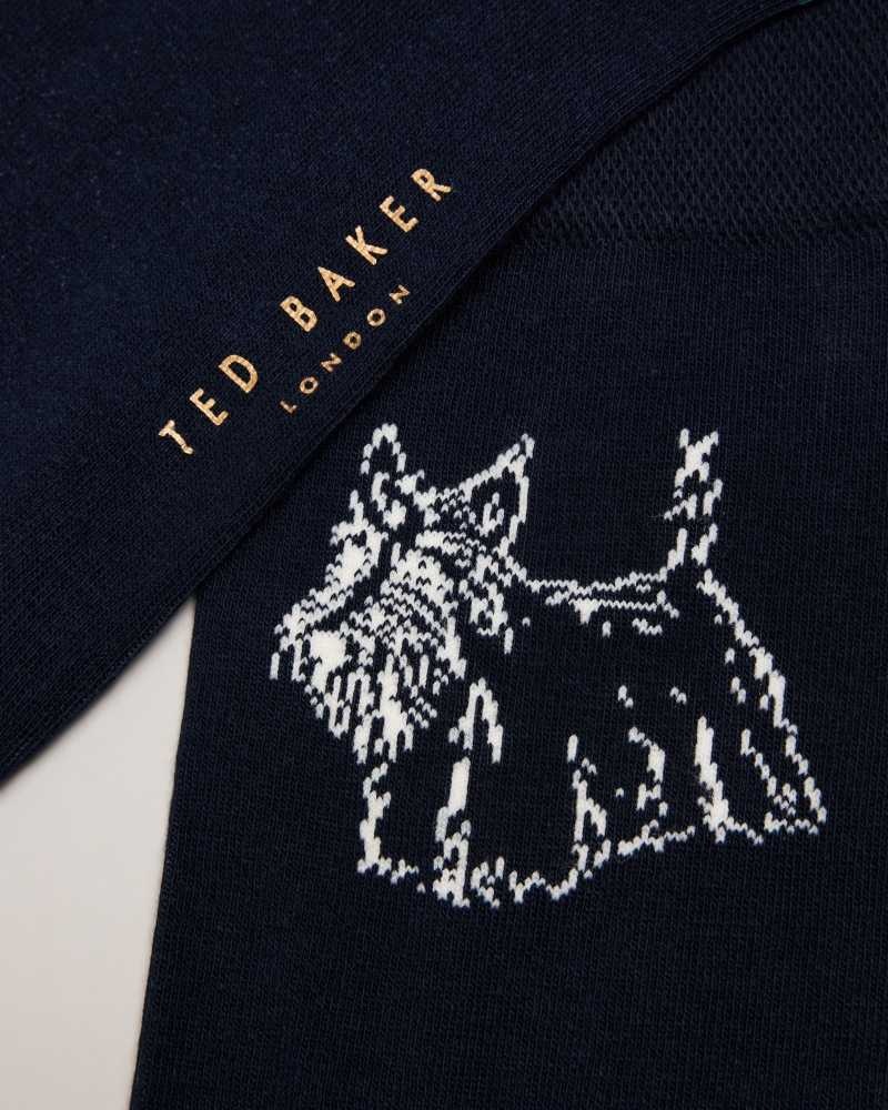 Dark Navy Ted Baker Dogsock Scottie Dog Print Socks | US0001934