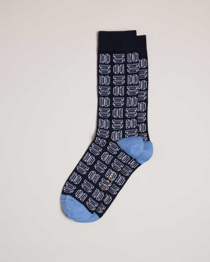 Dark Navy Ted Baker Gridsoc Geometric Pattern Socks | US0001923