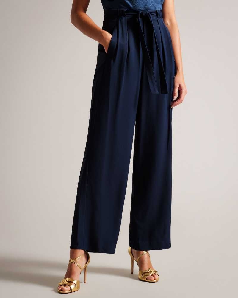 Dark Navy Ted Baker Jemmiah Wide Leg Trousers | US0001100