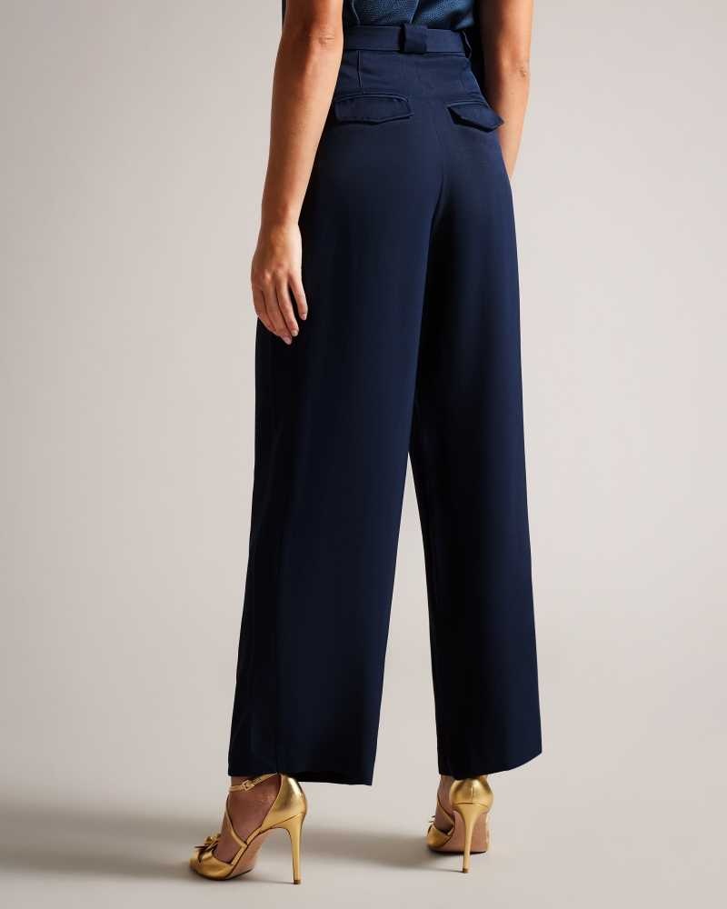 Dark Navy Ted Baker Jemmiah Wide Leg Trousers | US0001100