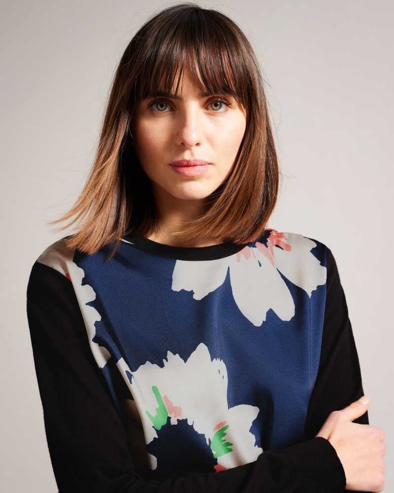 Dark Navy Ted Baker Marola Floral Front Easy Fit Jumper | US0000357