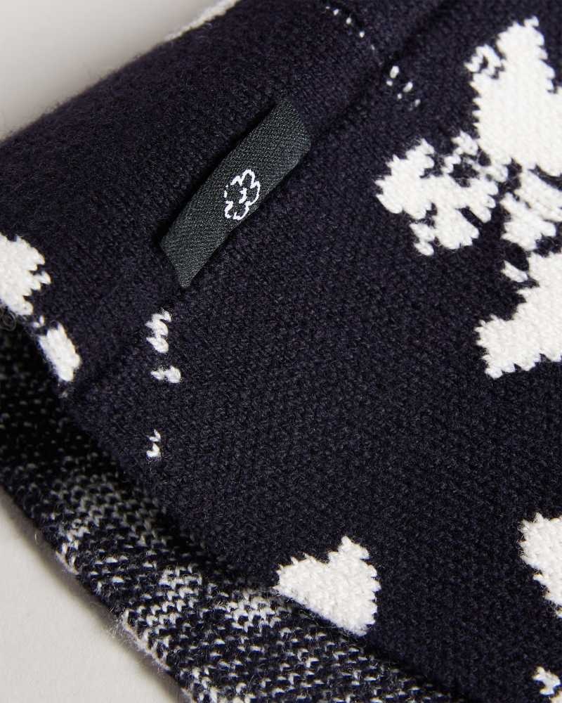 Dark Navy Ted Baker Ourne All-over flower Knitted Bucket Hat Hats | US0001709