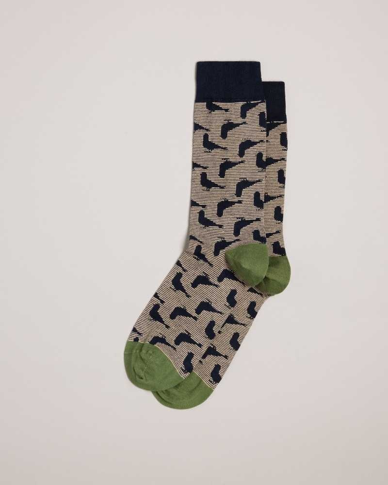 Dark Navy Ted Baker Pidgsok Pigeon Print Socks | US0001941