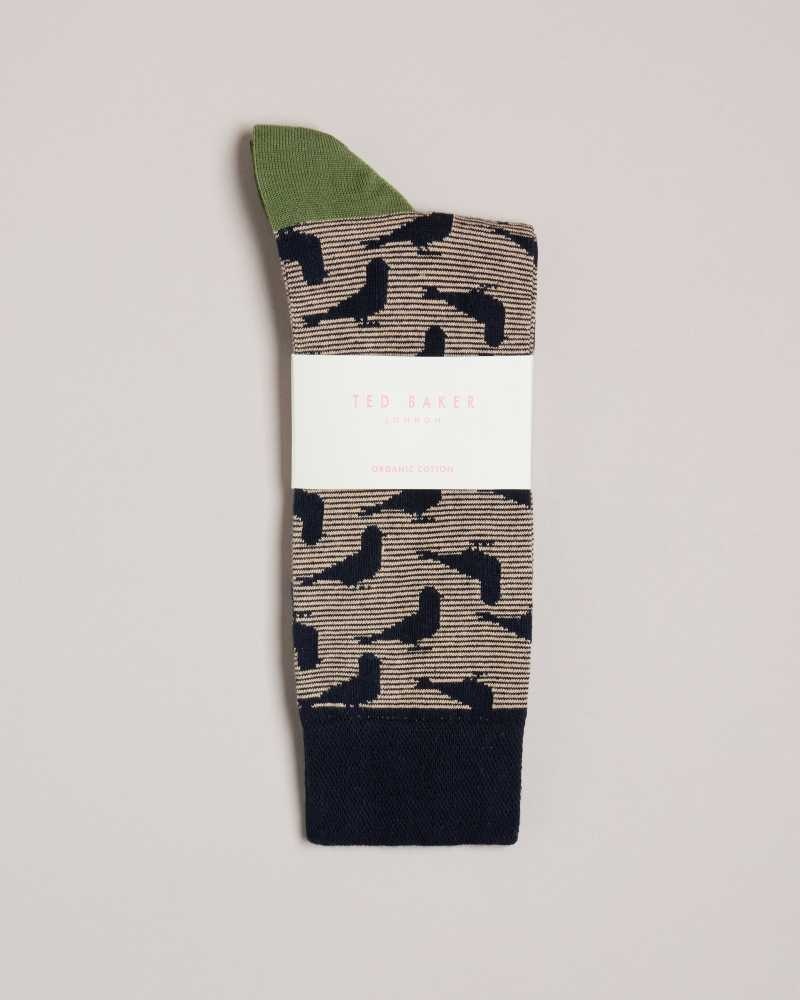 Dark Navy Ted Baker Pidgsok Pigeon Print Socks | US0001941