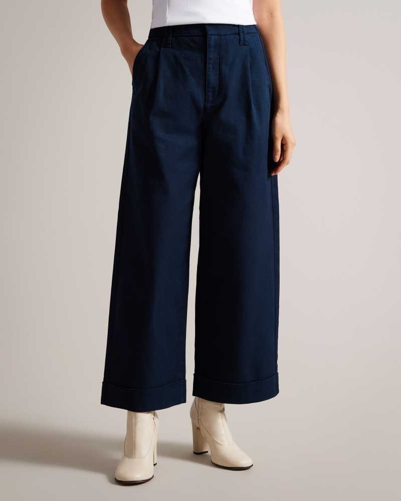 Dark Navy Ted Baker Steviey Wide Leg Tailored Trousers | US0001122