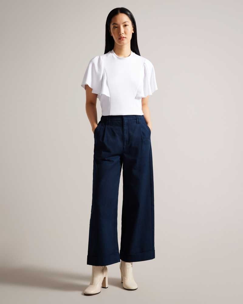 Dark Navy Ted Baker Steviey Wide Leg Tailored Trousers | US0001122