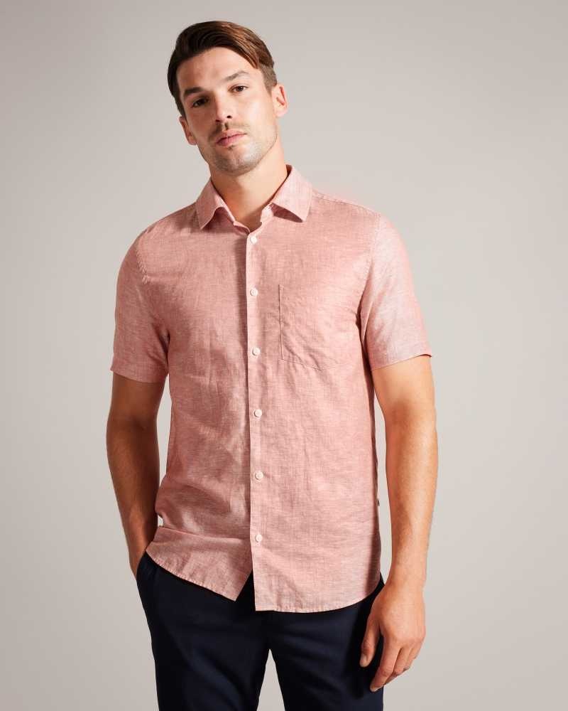 Dark Orange Ted Baker Kingfrd Short Sleeve Linen Shirt | US0000596