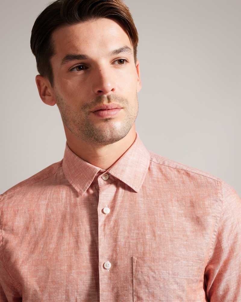 Dark Orange Ted Baker Kingfrd Short Sleeve Linen Shirt | US0000596