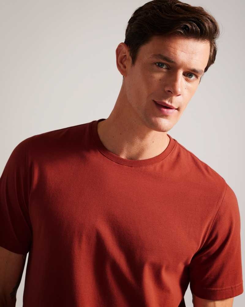 Dark Orange Ted Baker Tywinn Short Sleeve Regular Fit Plain T-shirt | US0000884