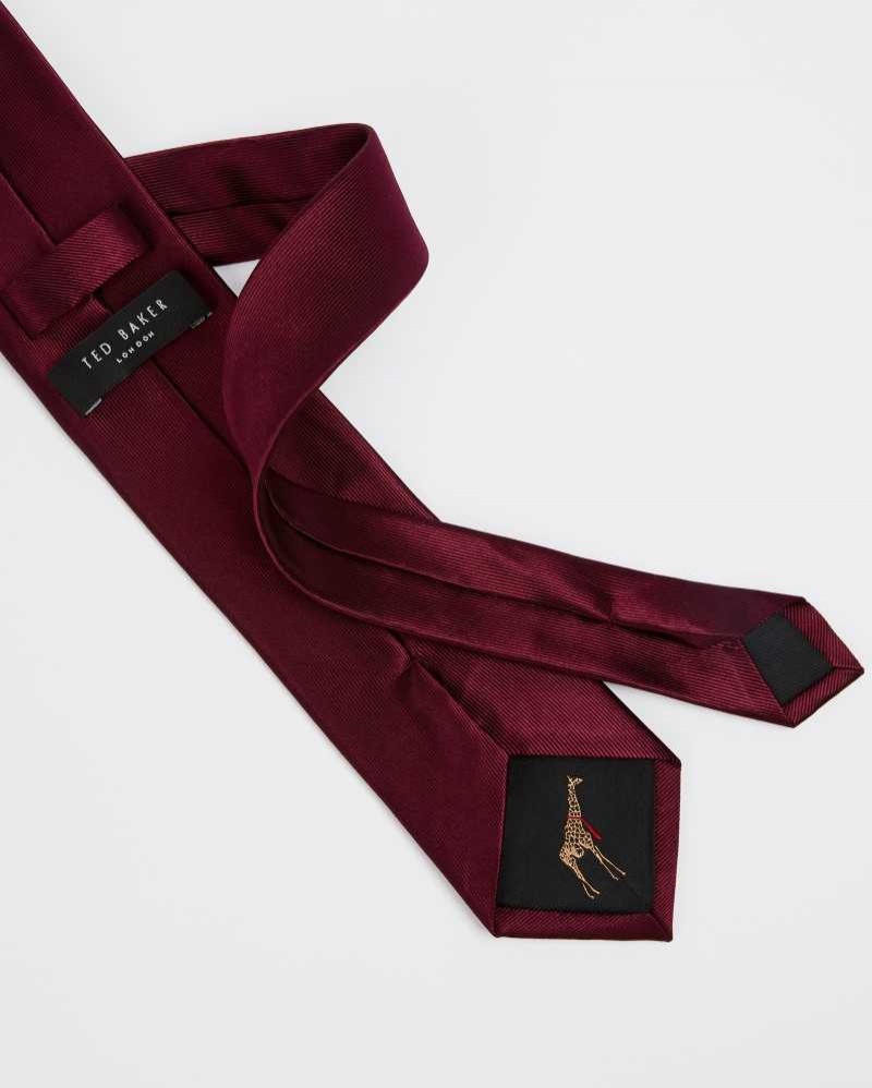 Dark Red Ted Baker Blula Twill Silk Tie | US0002017